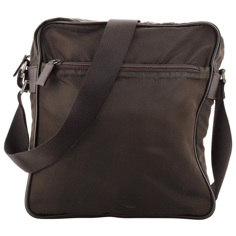 Prada Front Zip Messenger Bag Tessuto Medium For Sale at 1stDibs