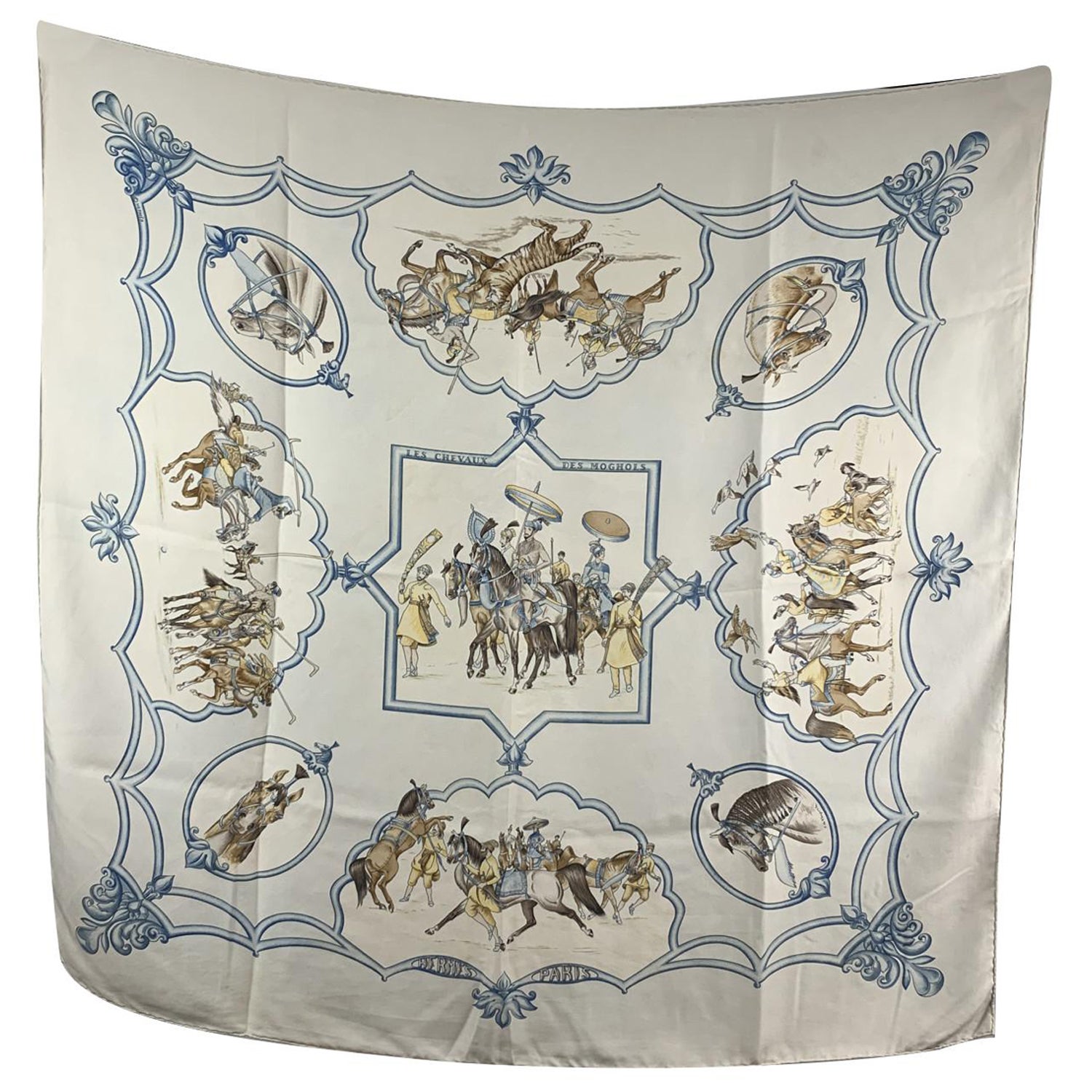 Hermes Paris Silk Scarf Les Chevaux des Moghols 1993 De Fougerolle