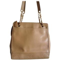 Retro CHANEL brown beige caviar leather chain tote bag, shoulder purse with CC