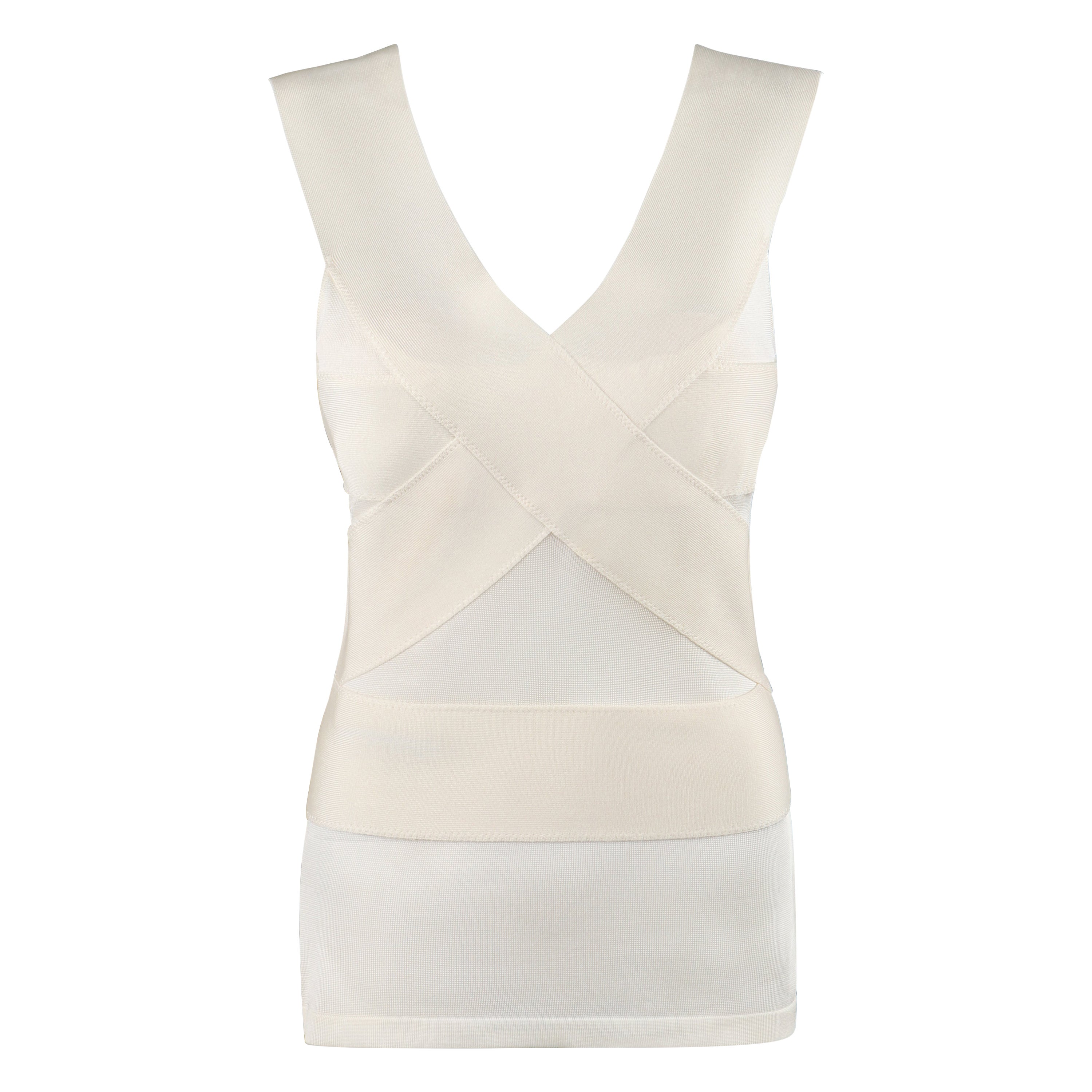 Alexander McQueen c.2007 Avorio Maglia elastica semi trasparente Top a fascia senza maniche