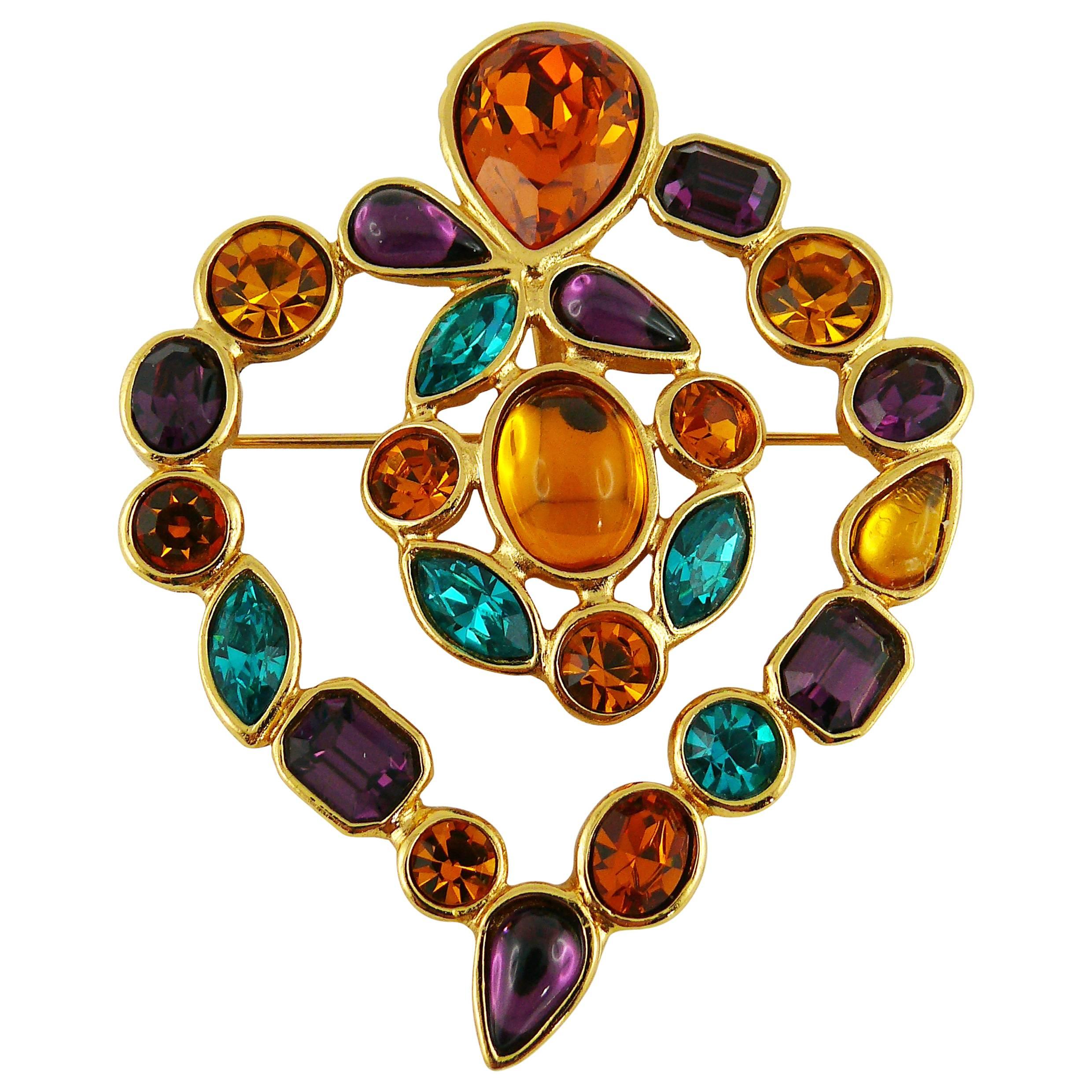 Yves Saint Laurent YSL Vintage Massive Jewelled Heart Brooch and Pendant