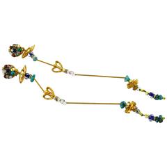 Christian Lacroix Vintage Extra Long Jewelled Zigzag Earrings Rare 10