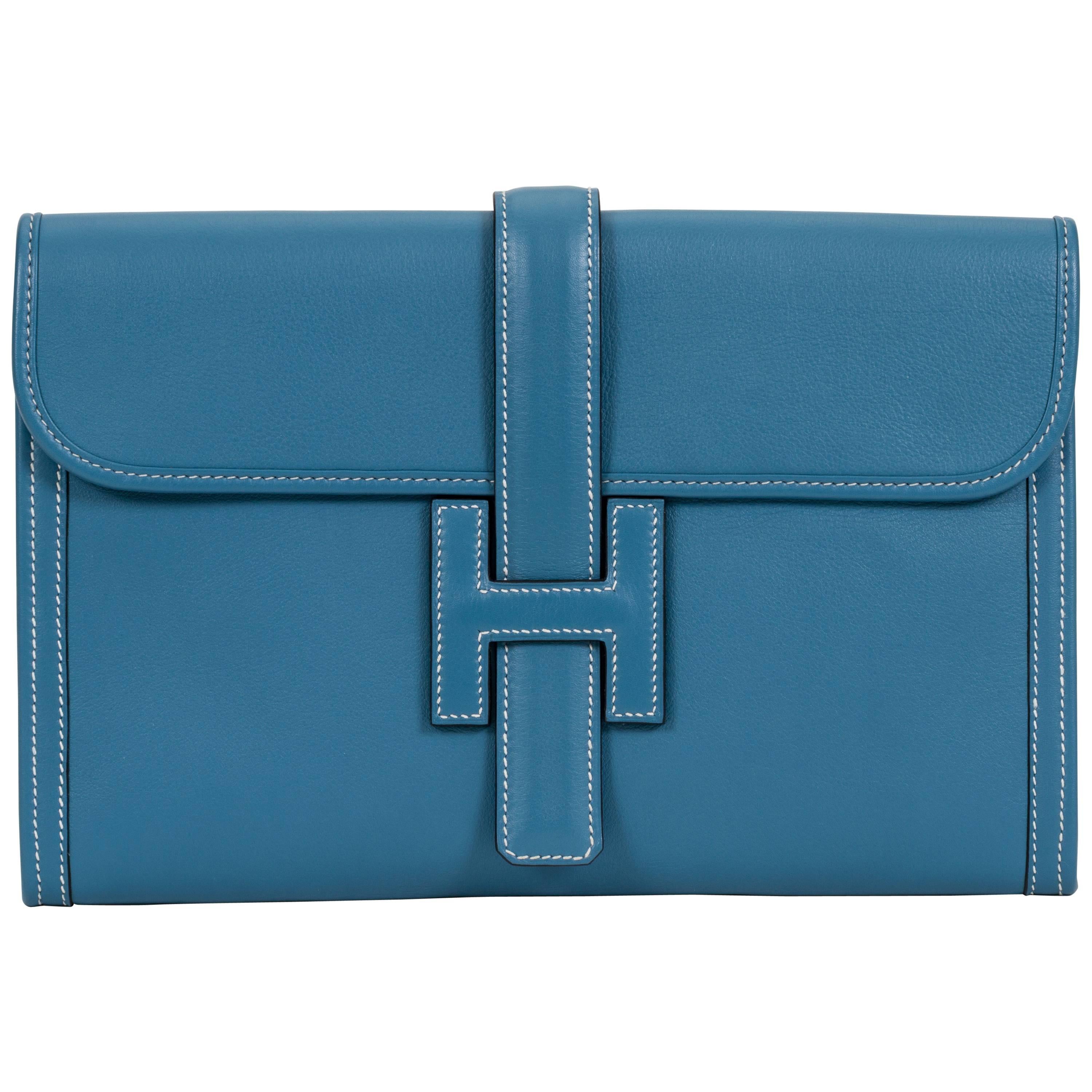 Hermès Blue Jean Swift Jige Clutch Bag