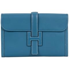 Hermès Blue Jean Swift Jige Clutch Bag