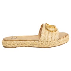 VALENTINO beige raffia VLOGO ESPADRILLE SLIDES Flat Sandals Shoes 38