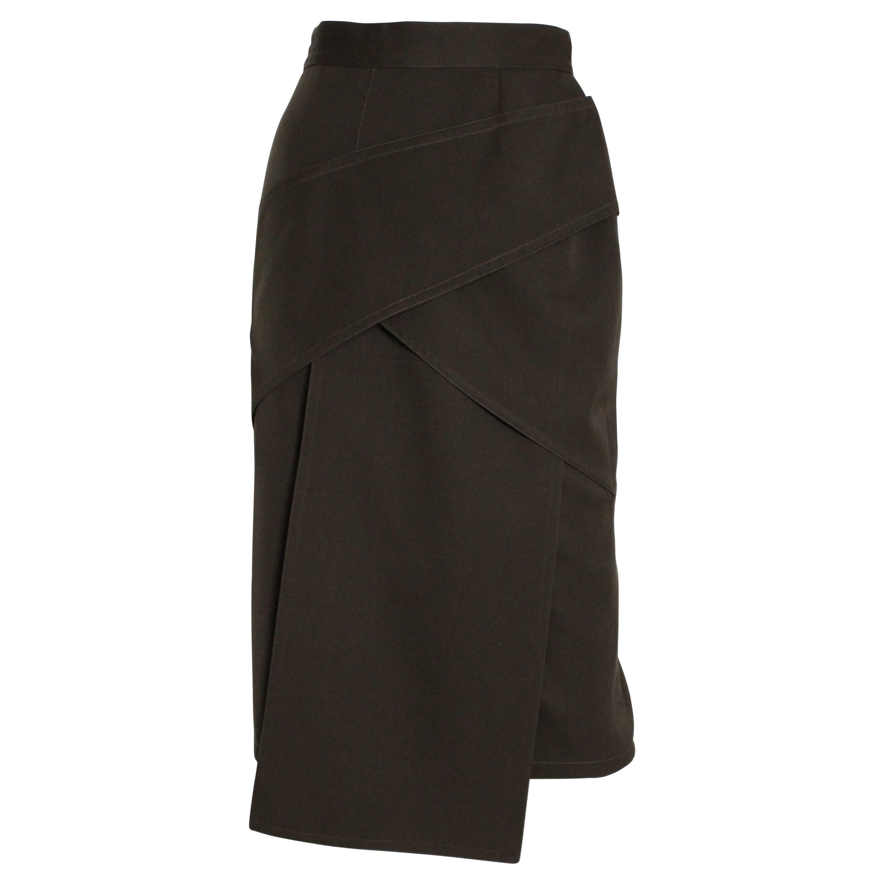 Gianni Versace Khaki Green Wool Skirt