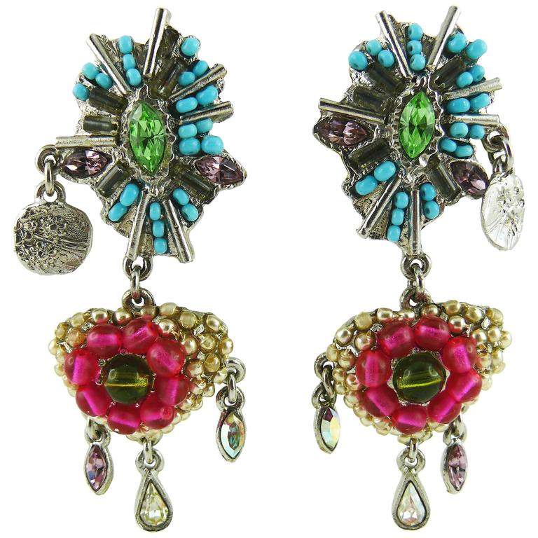 Christian Lacroix Vintage Jewelled Dangling Earrings at 1stDibs
