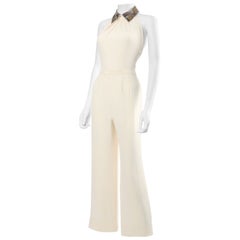 Jenny Packham ivory cream crystal jewel collar backless wedding dress jumpsuit