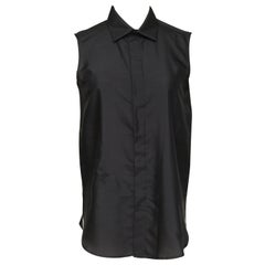 CHRISTIAN DIOR Sleeveless Black Button Down Shirt Blouse Silk Top Buttons Sz 36