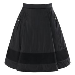 MONCLER c.2009 Nylon Black Mesh Stripe Zip Pocket Pleated Knee Length Skirt