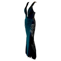 Roberto Cavalli c. 2009 Plunging Neckline Cutout Silk Black Evening Dress Gown