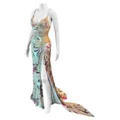 Roberto Cavalli F/W 2006 Bustier Sheer Lace Panels Floral Print Evening Gown