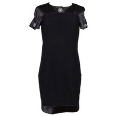 CHANEL Dress Wool Blend Black Satin Shift Cap Sleeve Gripoix Sz 38 2015