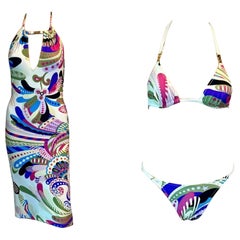 Versace F/W 2002 Floral Print Bikini Swimsuit Swimwear & Beach Dress 3 Piece Set