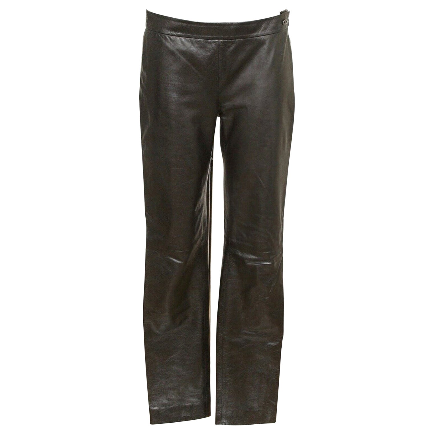 CHANEL Black Leather Pant Lambskin Straight Leg Pockets Side Zipper Sz 38 For Sale