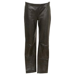 CHANEL Black Leather Pant Lambskin Straight Leg Pockets Side Zipper Sz 38