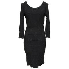 CHANEL Sweater Dress Black Knit Long Sleeve Pointelle Silver 36 Cruise 2011