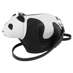 LOEWE 2016 Black White Leather Panda Purse + Adjustable Strap