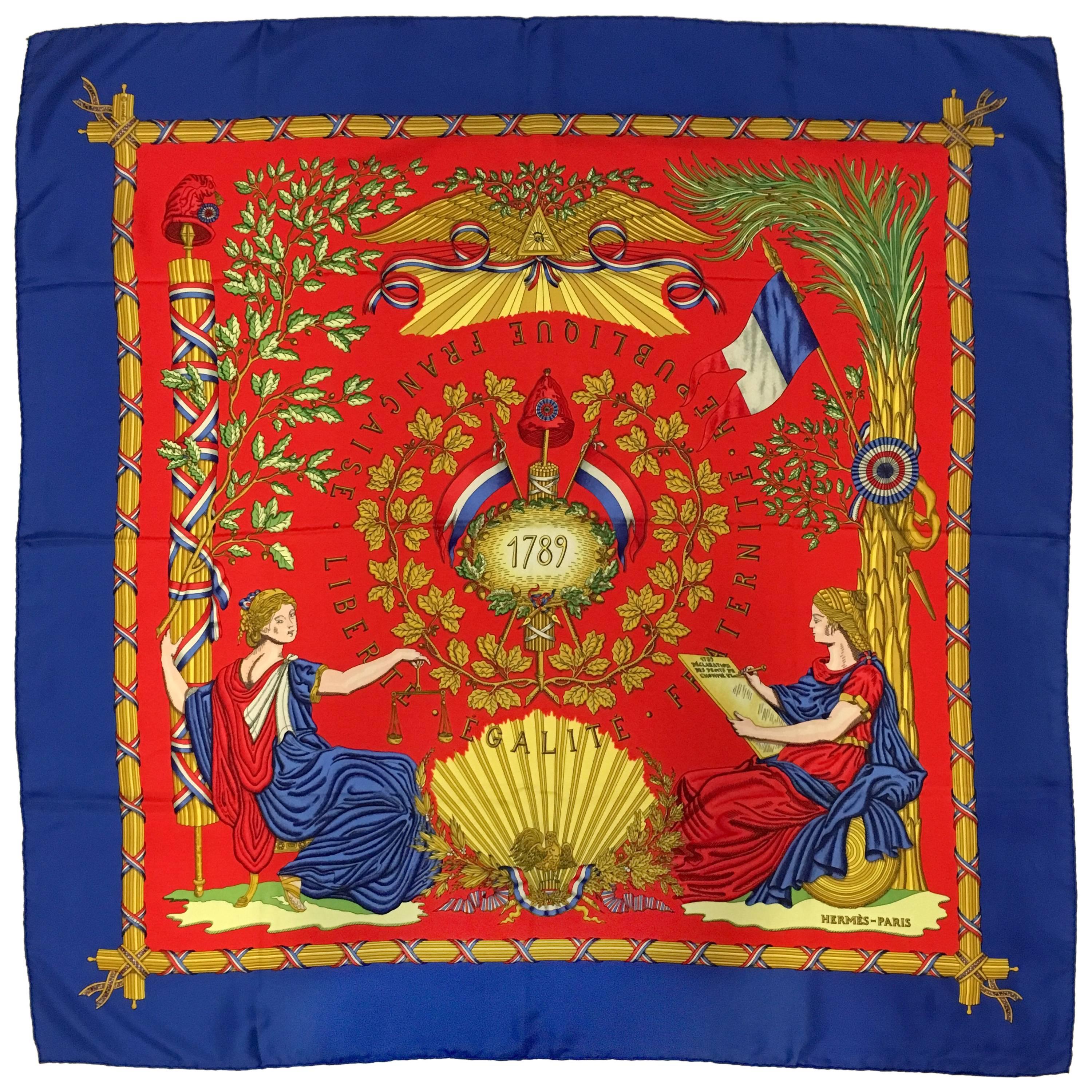 Hermes Silk Liberte, Egalite and Fraternite Commemorative Scarf