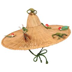 1950's Whimsical Straw Hat with Frogs