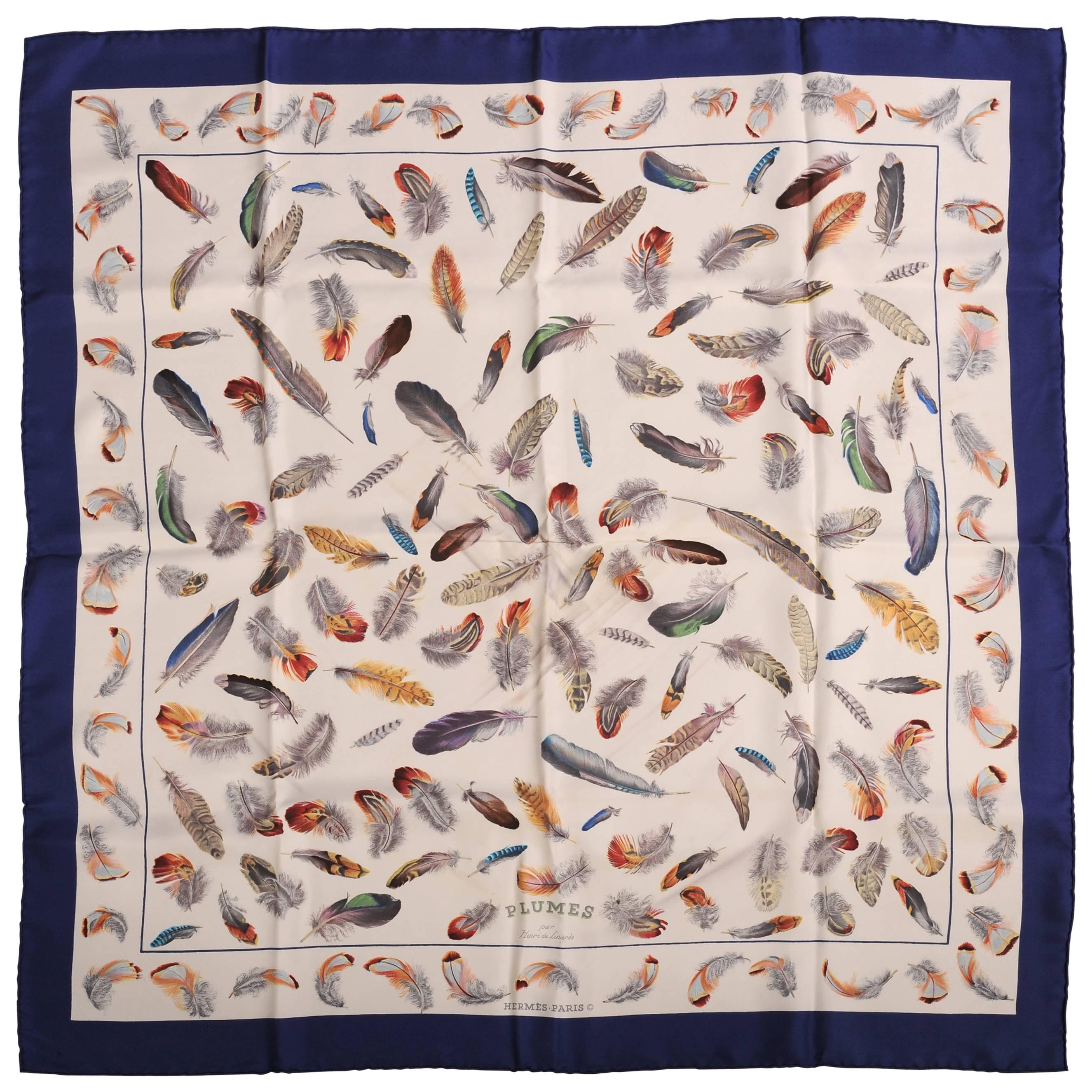 Plumes Hermes Silk Scarf Designed by Henri de Linares