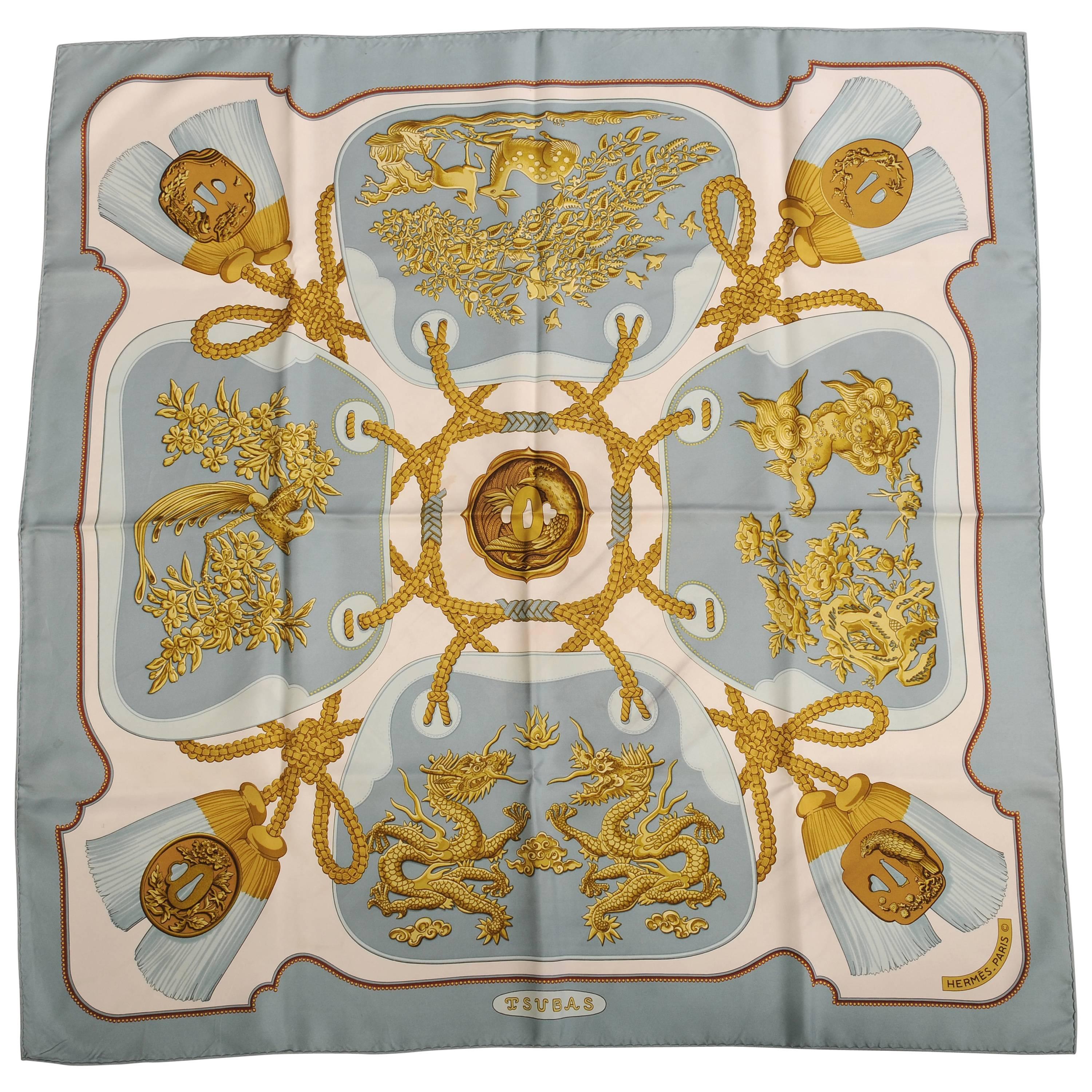 Hermes Silk Scarf Tsubas Designed by Christiane Vauzelles with Original Box