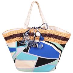 Pucci Colorful Leather, Straw and Linen Tote or Beach Bag