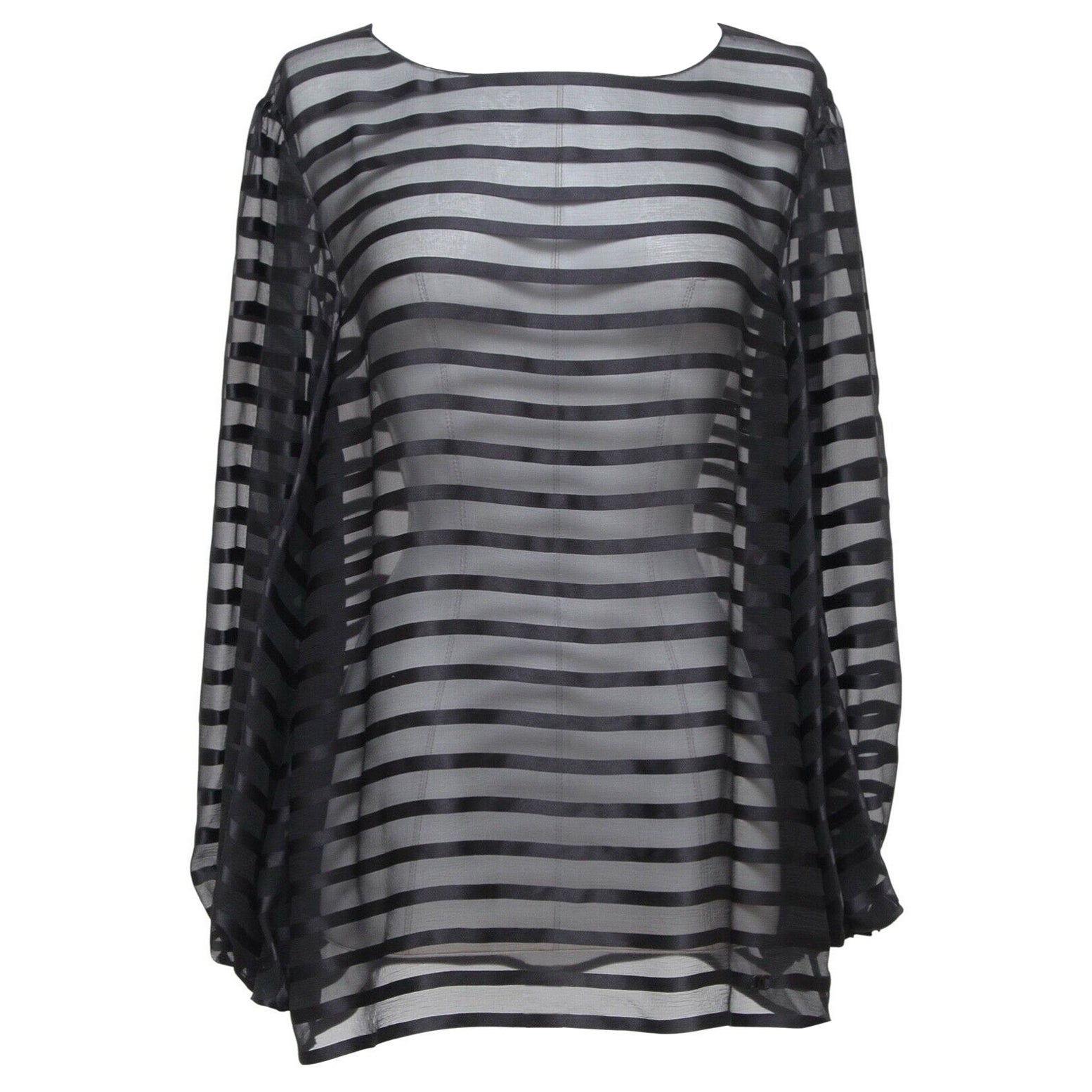 CHANEL Black Silk Blouse Shirt Top Long Sleeve Striped Bateau CC 2013 Sz 38
