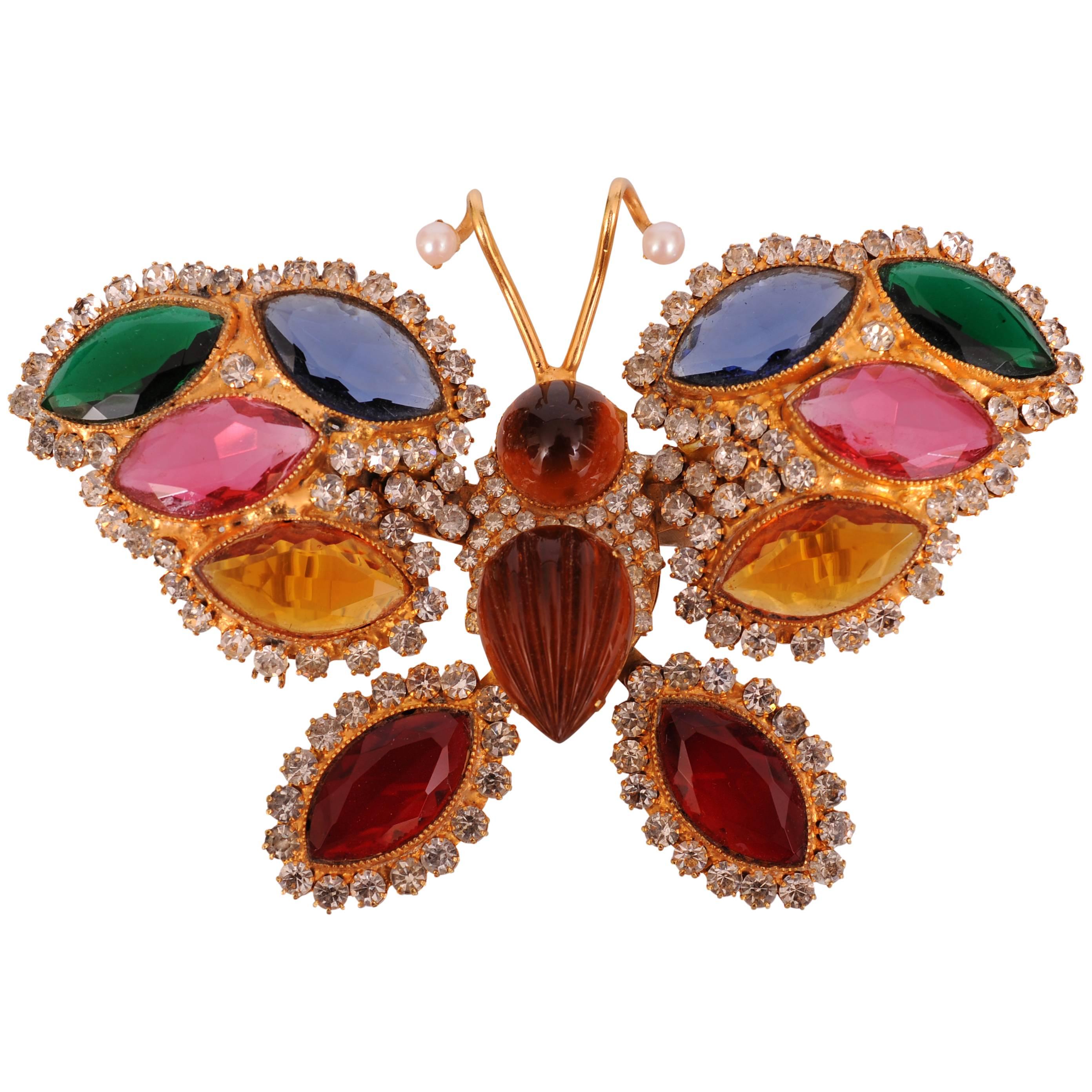 William De Lillo Large Colorful Jeweled Butterfly Pin