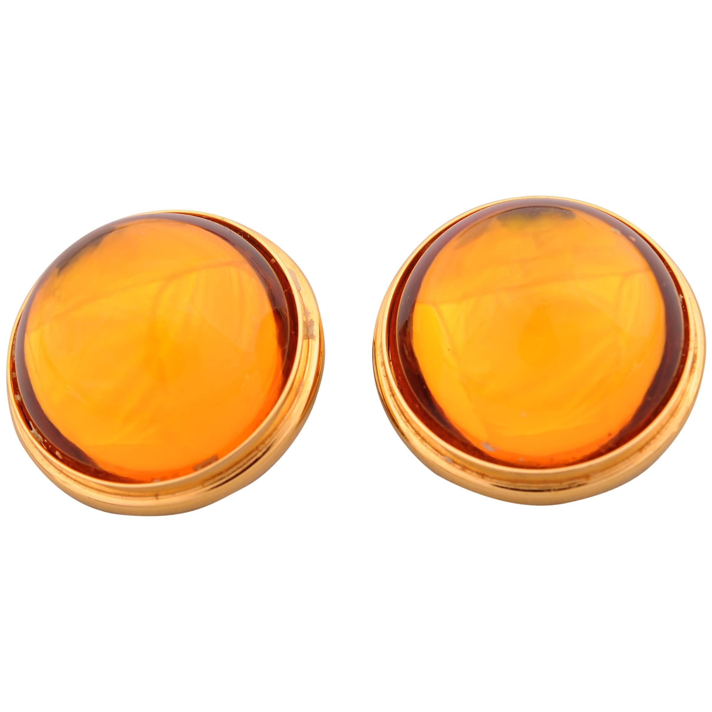 Lalique Gold Crystal Cabochon Earrings