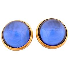 Vintage Lalique Blue Crystal Dome Earrings