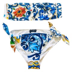 Dolce & Gabbana Mehrfarbiger Sizilien Maiolica-Badeanzug Bikini-Badeanzug Strandbekleidung 