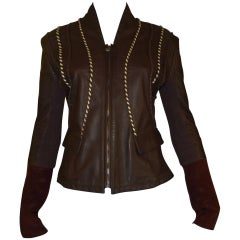 Roberto Cavalli Class Chocolate Brown Leather Jacket 