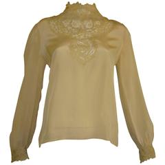 Vintage Silk and Lace High Collar Blouse