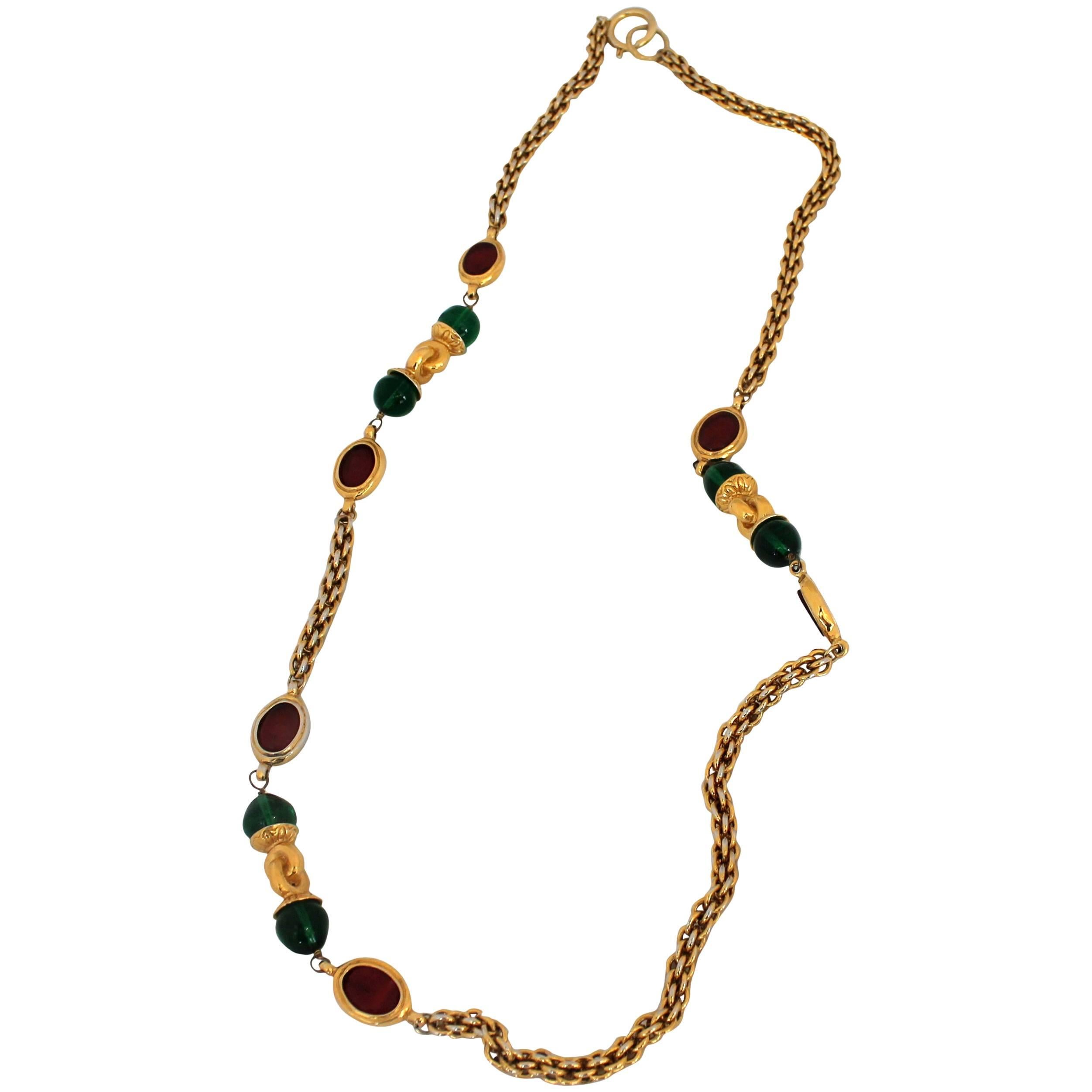Chanel Gold and Red and Green Gripoix Necklace - circa 1970s