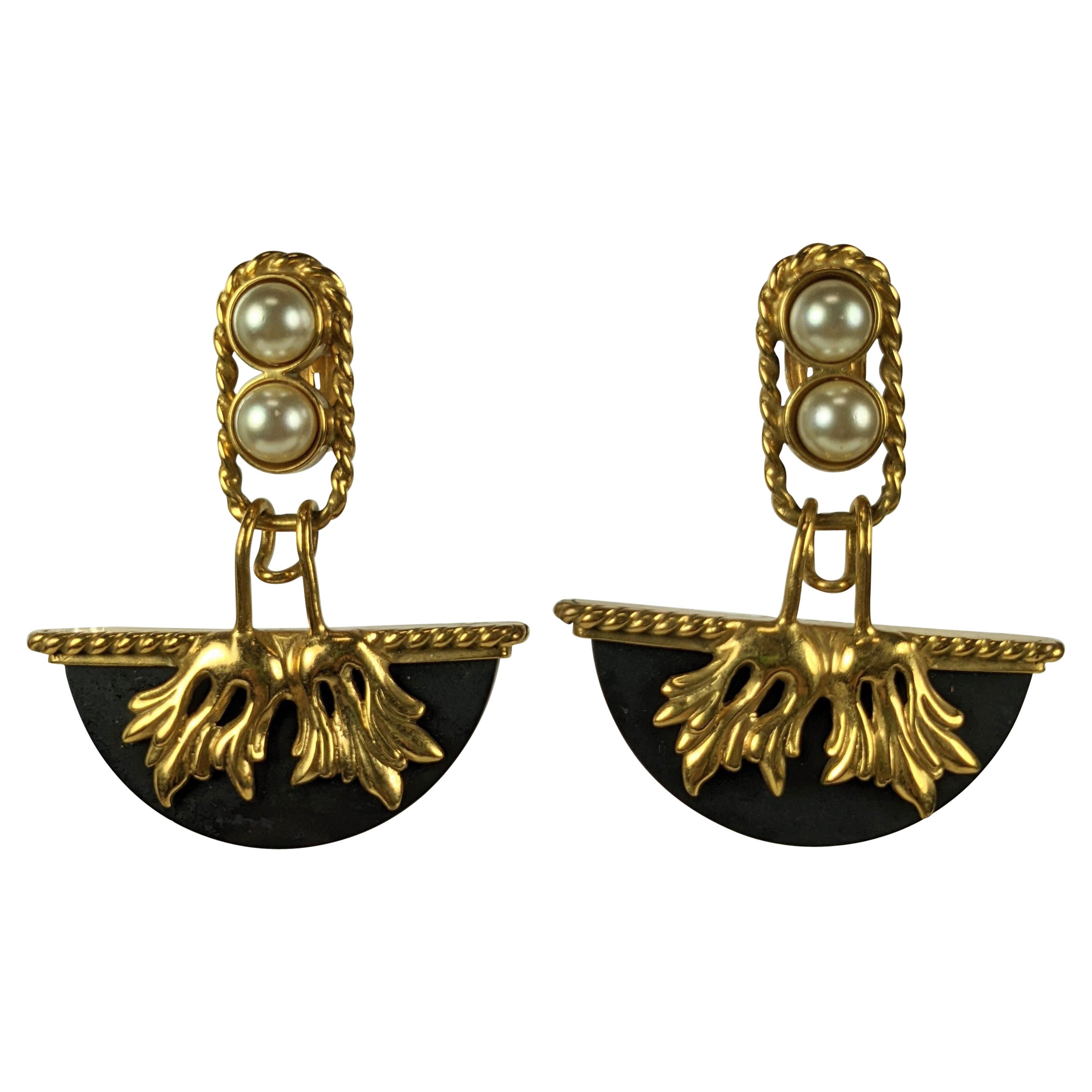 Dramatic French Gilt and Bakelite Earrings