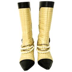 CHANEL Quilted Boot with Pearls and Camellia Flower 39.5