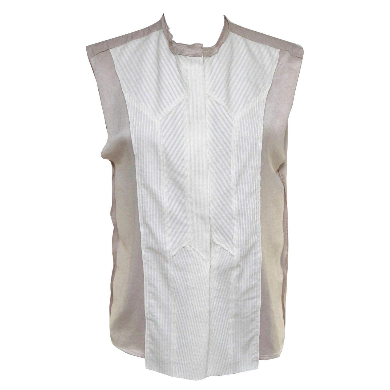 BOTTEGA VENETA Blouse Sleeveless Shirt Top White Blush Snap Front Sz 38 BNWT For Sale