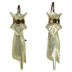 Unusual Victorian Mother of Pearl  Pointing Hand Earrings