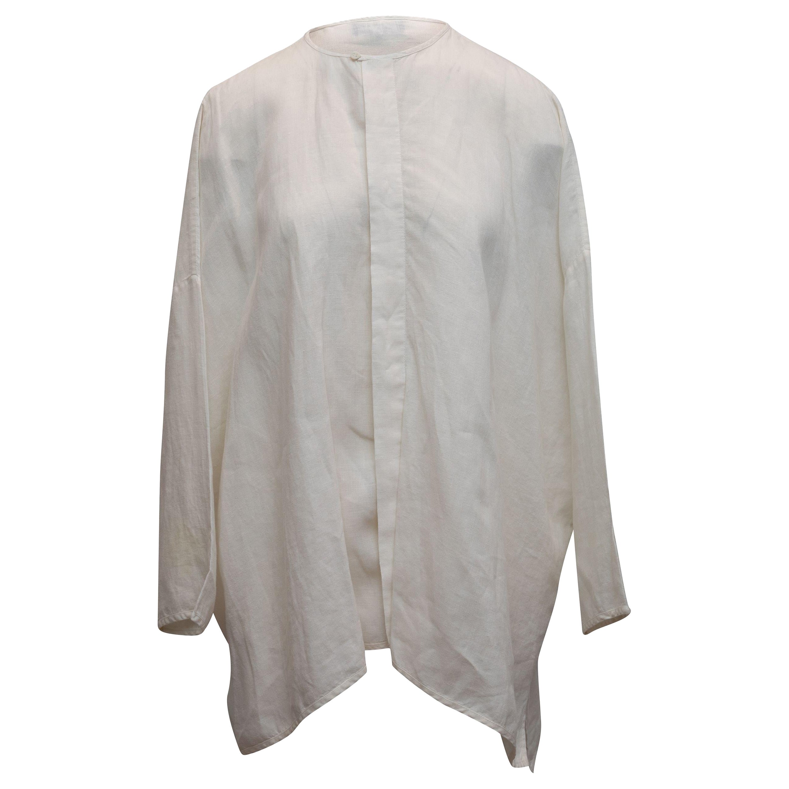 Eskandar Grey Linen-Blend Short Sleeve Cardigan For Sale at 1stDibs
