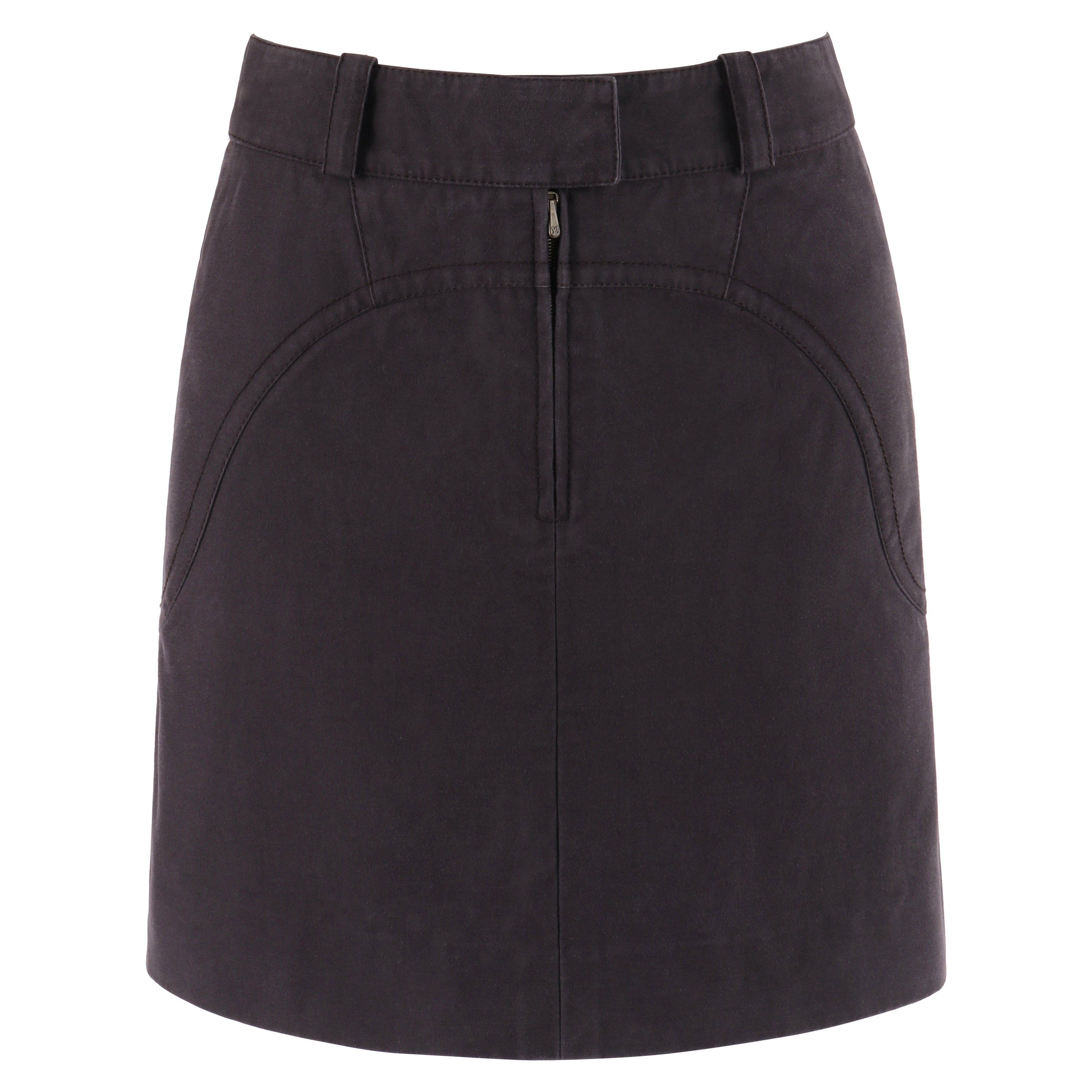 LOUIS VUITTON c.2000s Marc Jacobs Dark Purple Horseshoe Zip-Up Mini Skirt For Sale