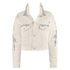 JONATHAN SIMKHAI Frühjahr 2018 Creme Distressed Kristall Perlen Cropped Jacke NWT