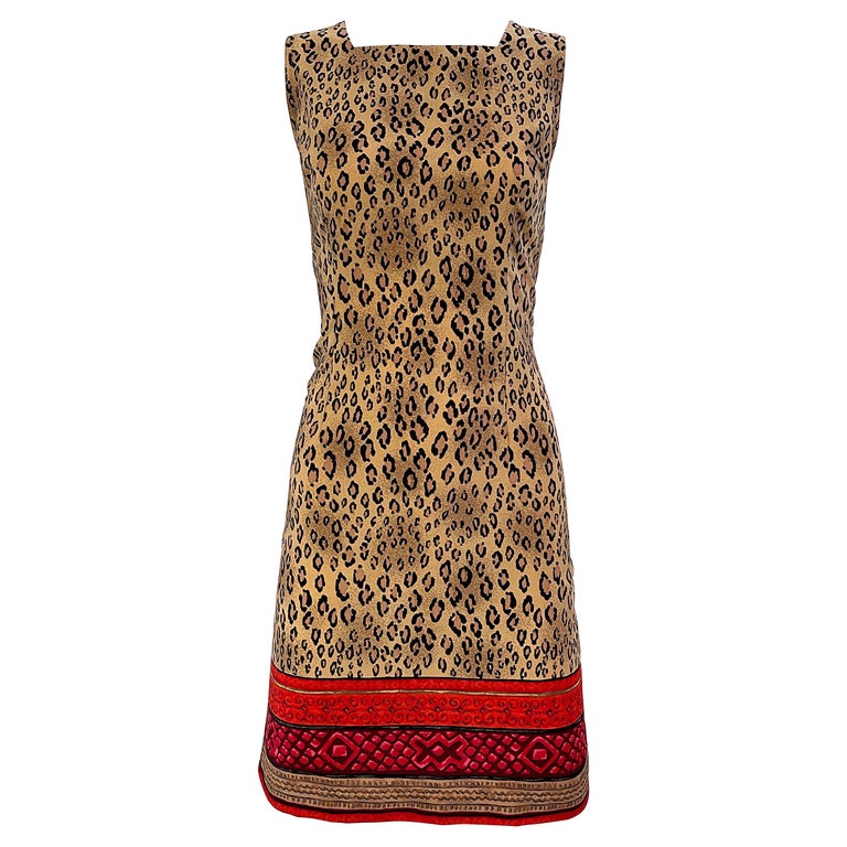 1990s Christian Lacroix Leopard Cheetah Animal Print Size 8 Vintage 90s Dress For Sale