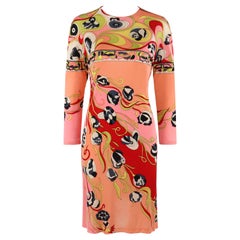 EMILIO PUCCI c.1970s Multicolor Floral Abstract Print Silk Knee Length Dress