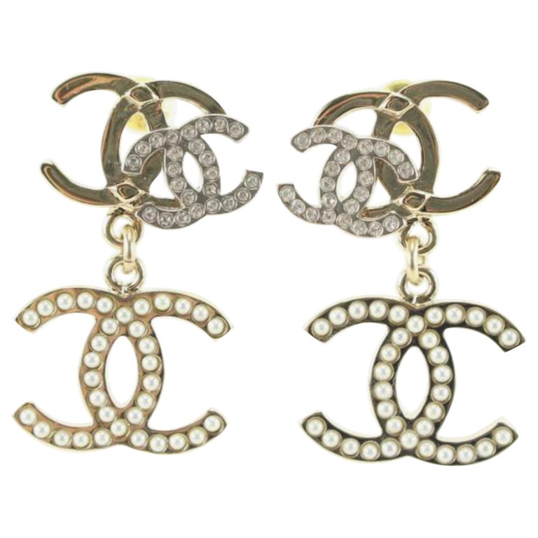 Chanel 22V Triple CC Logo Dangle Earrings Pierced 70cc718s at