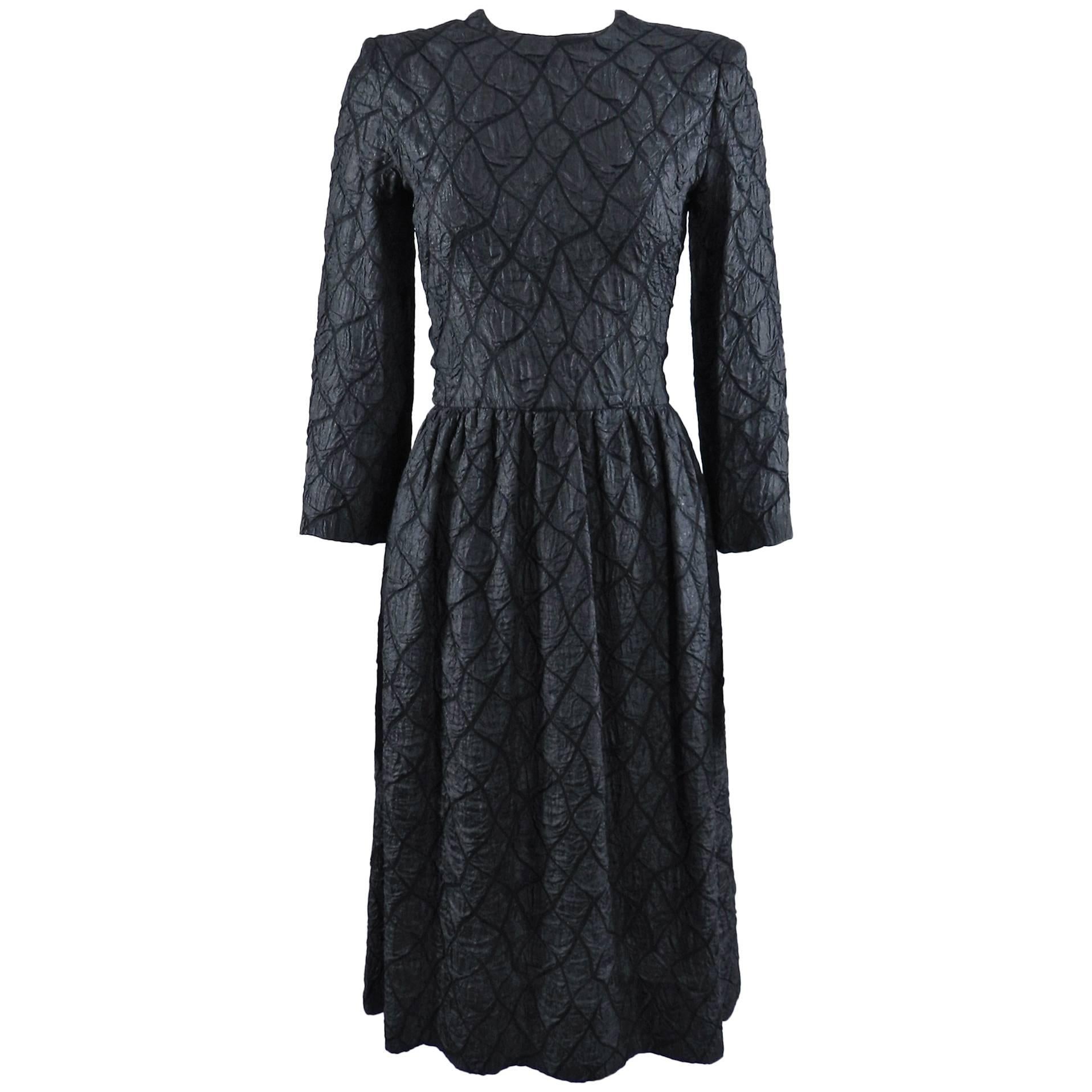 Chanel late 1970
s Black Silk Textured Dress