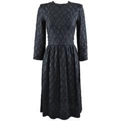 Chanel late 1970's Black Silk Textured Dress