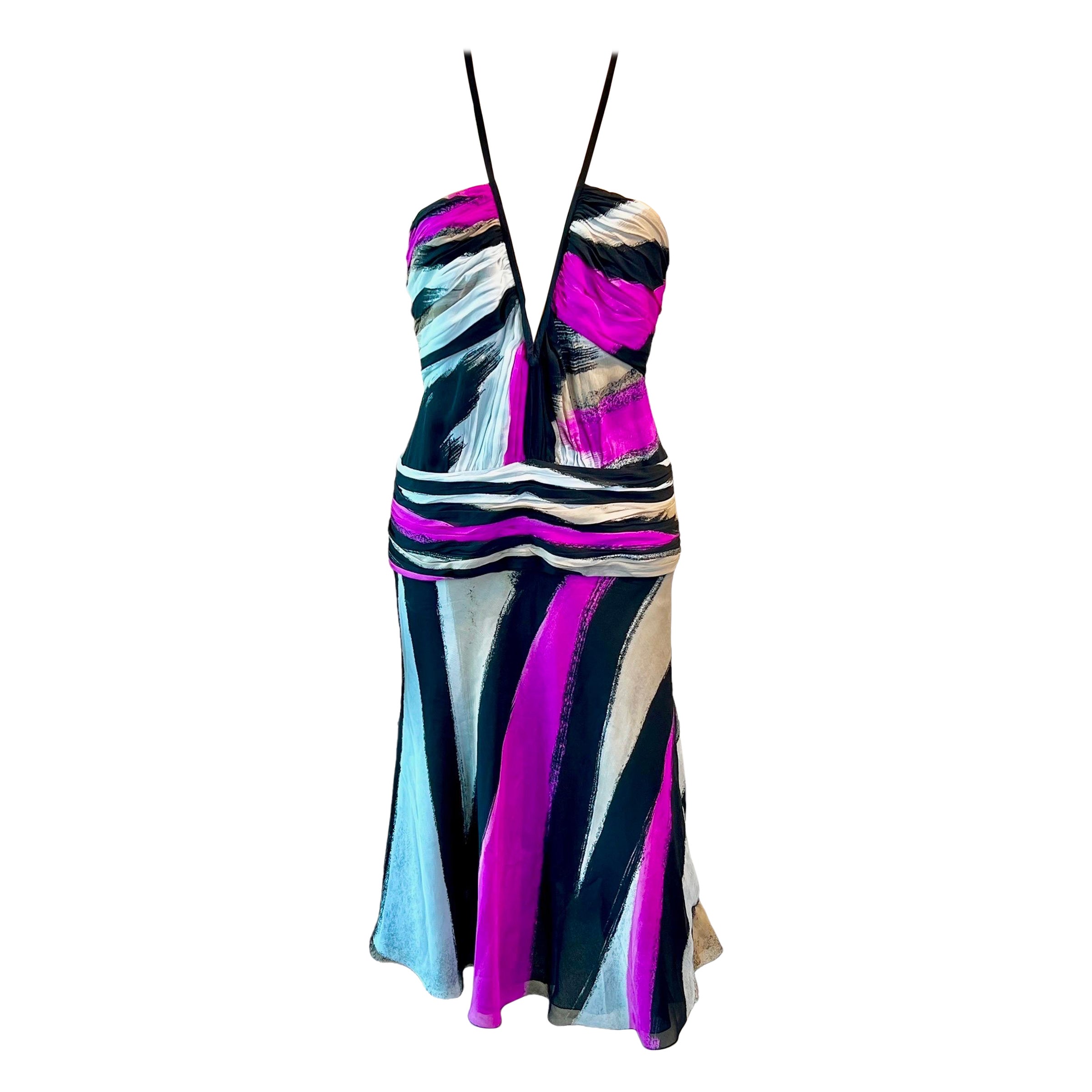 Gianni Versace F/W 2001 Runway Plunging Neckline Geometric Abstract Print Dress