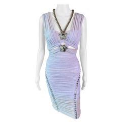 Versace S/S 2014 Runway Medusa Chain Embellished Cutout Semi-Sheer Ruched Dress 