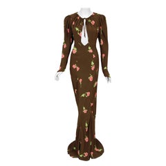 Vintage 1972 Ossie Clark 'Busy Lizzie' Celia Birtwell Floral Print Bias-Cut Gown